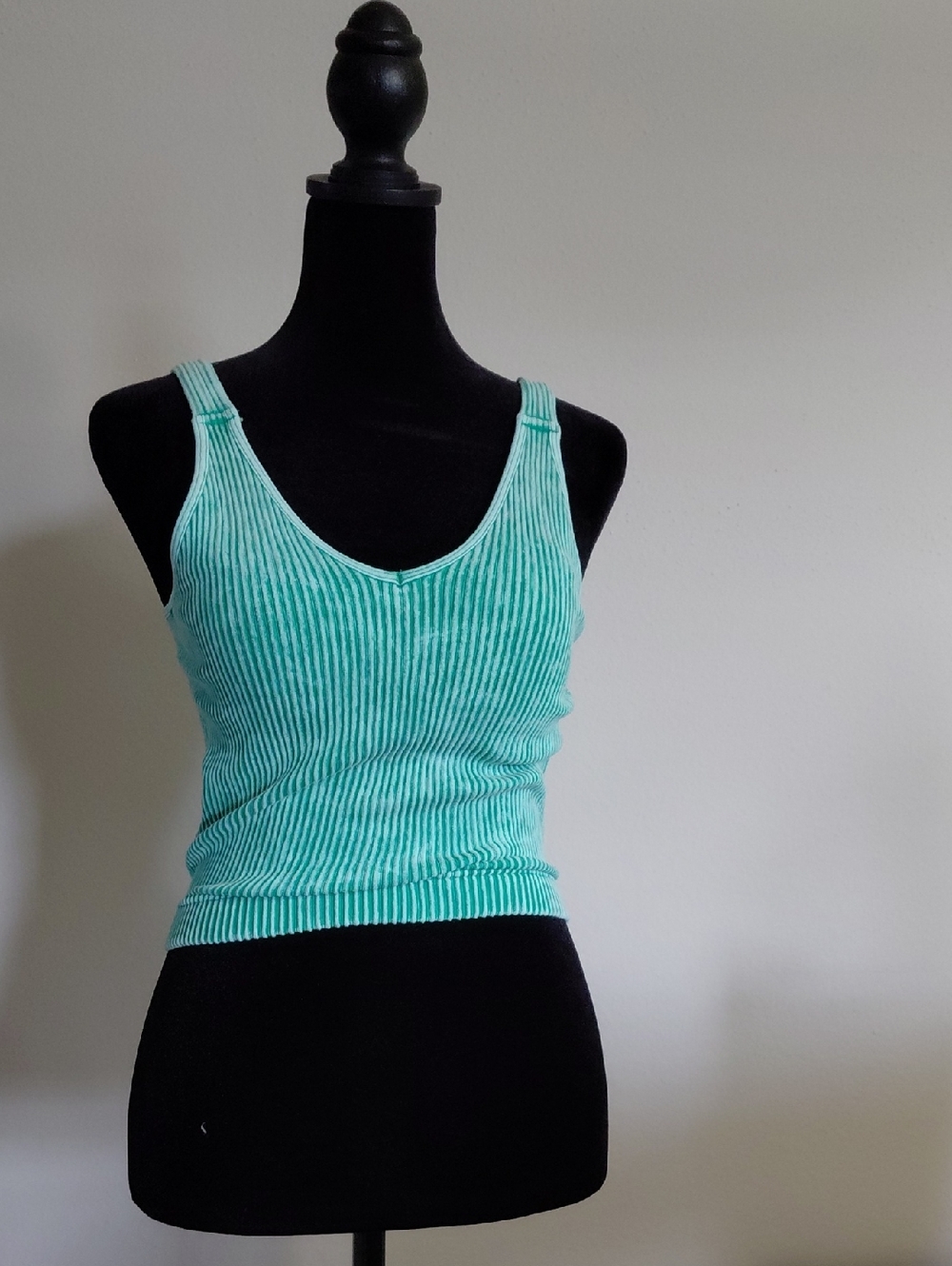Zenana Outfitters Mint Ribbed V-Neck Crop Tank